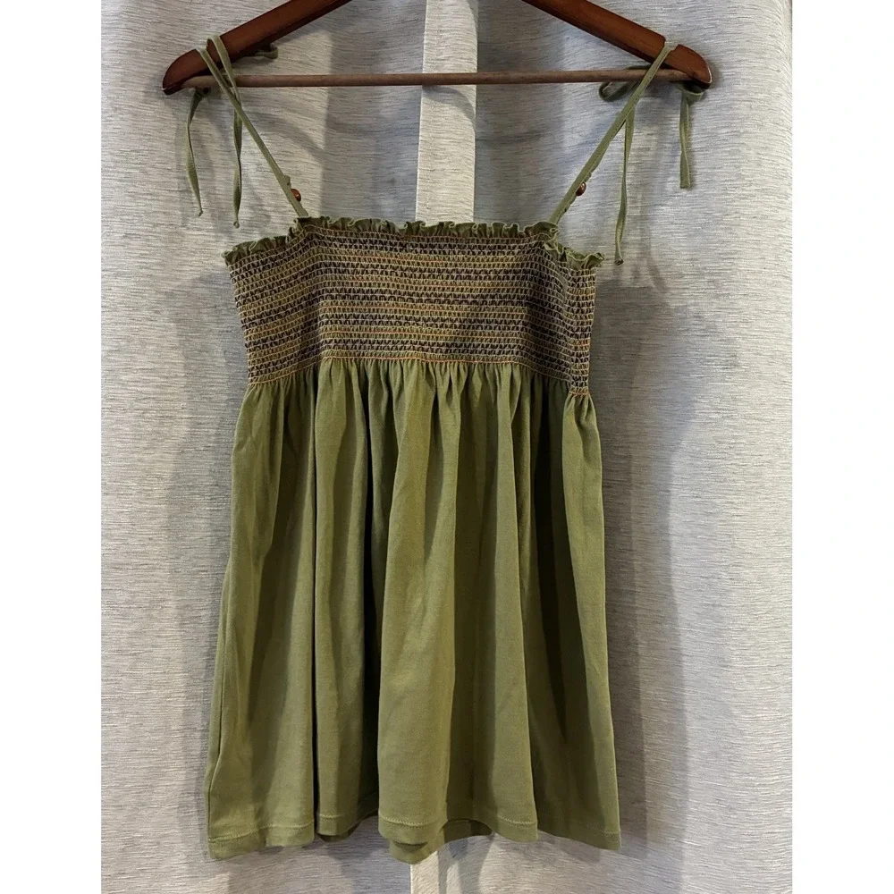 Old Navy Olive Green Smocked Sleeveless Tank Top Y2K Festival Kids XXL